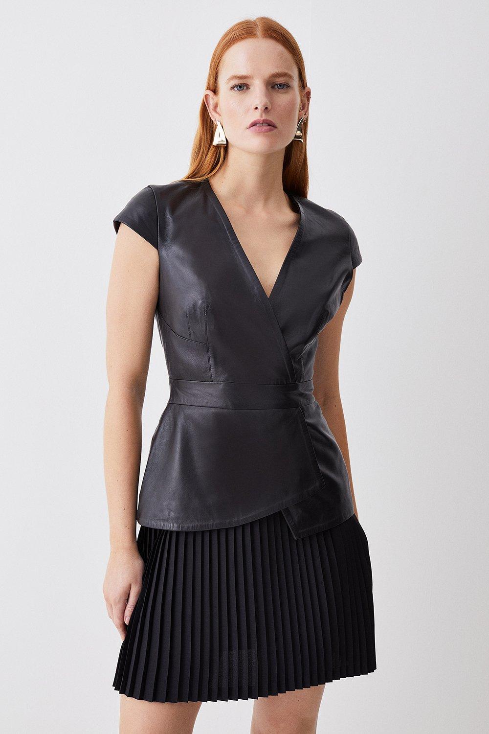 Tall Leather Pleat Skirt Mini Dress Karen Millen