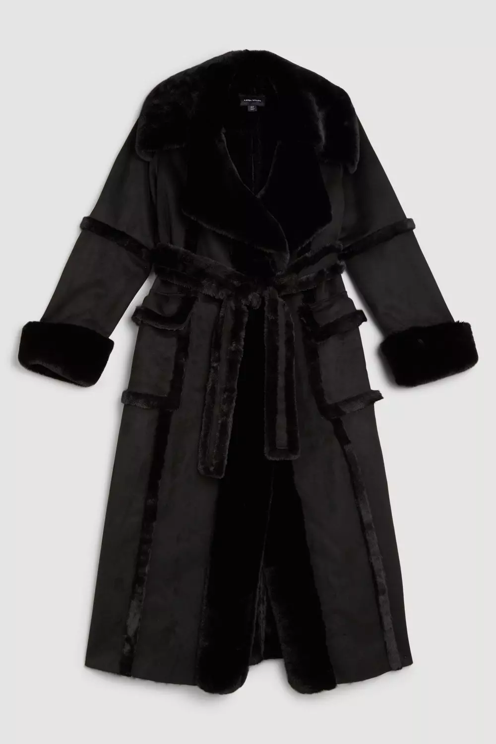 KAREN MILLEN Petite Faux Shearling Collar & Cuff Tie Belt