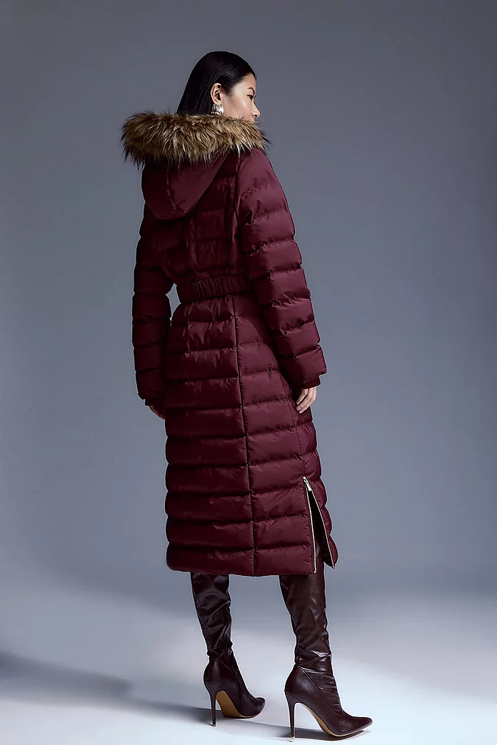 Heat Seal Puffer Belted Faux Fur Hood Longline Jacket Heat Seal Puffer Belted Faux Fur Hood Longline Jacket