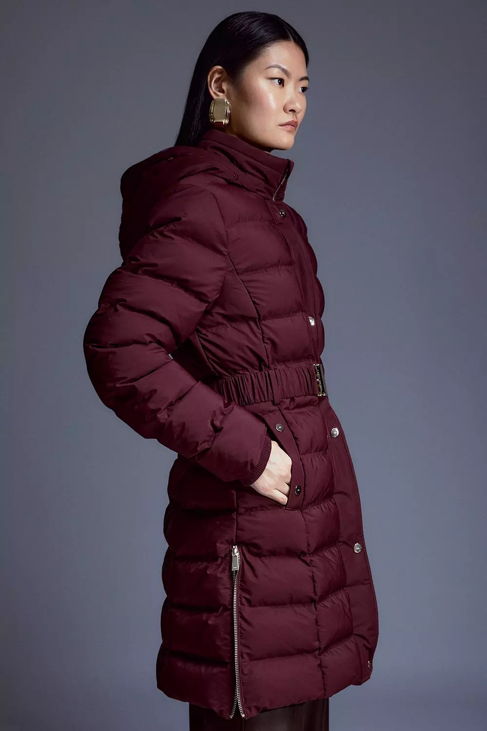 Heat Seal Puffer Belted Faux Fur Hood Jacket | Karen Millen