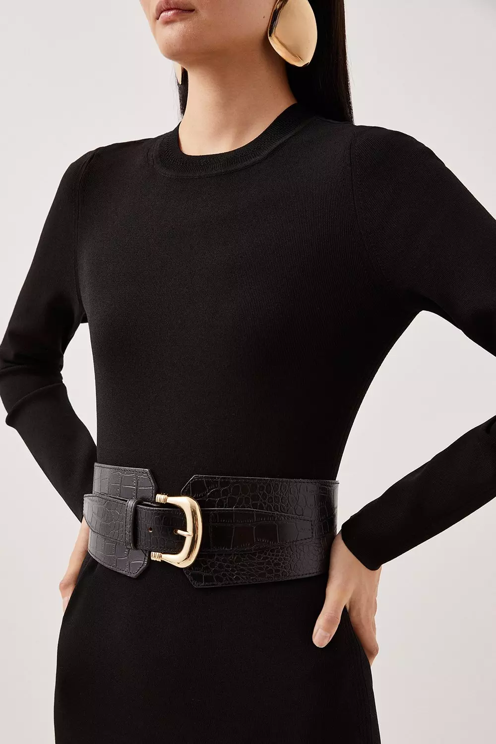 Leather Croc Wide Waist Belt Karen Millen