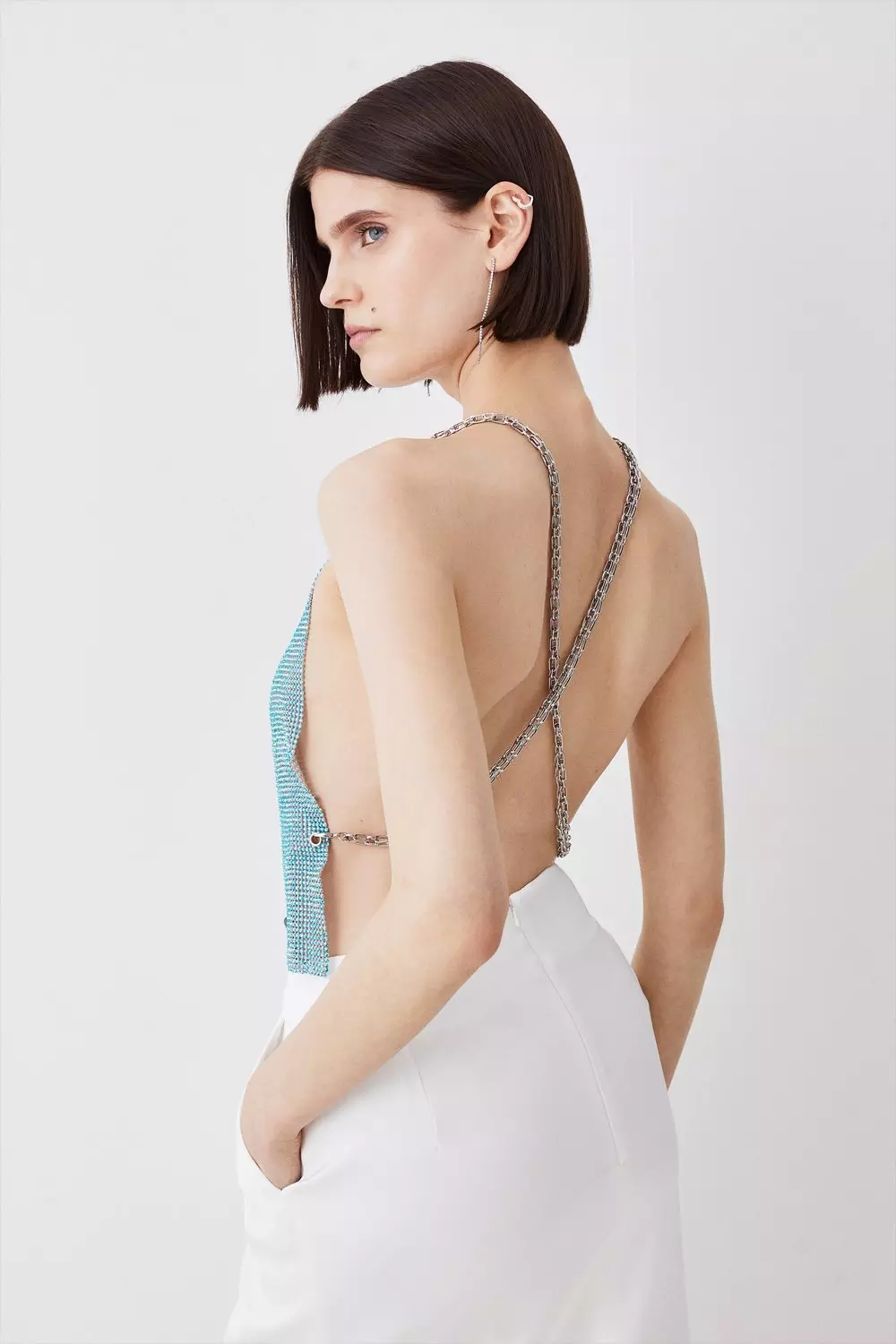 Iridescent Blue Chain Mail Cowl Cami | Karen Millen
