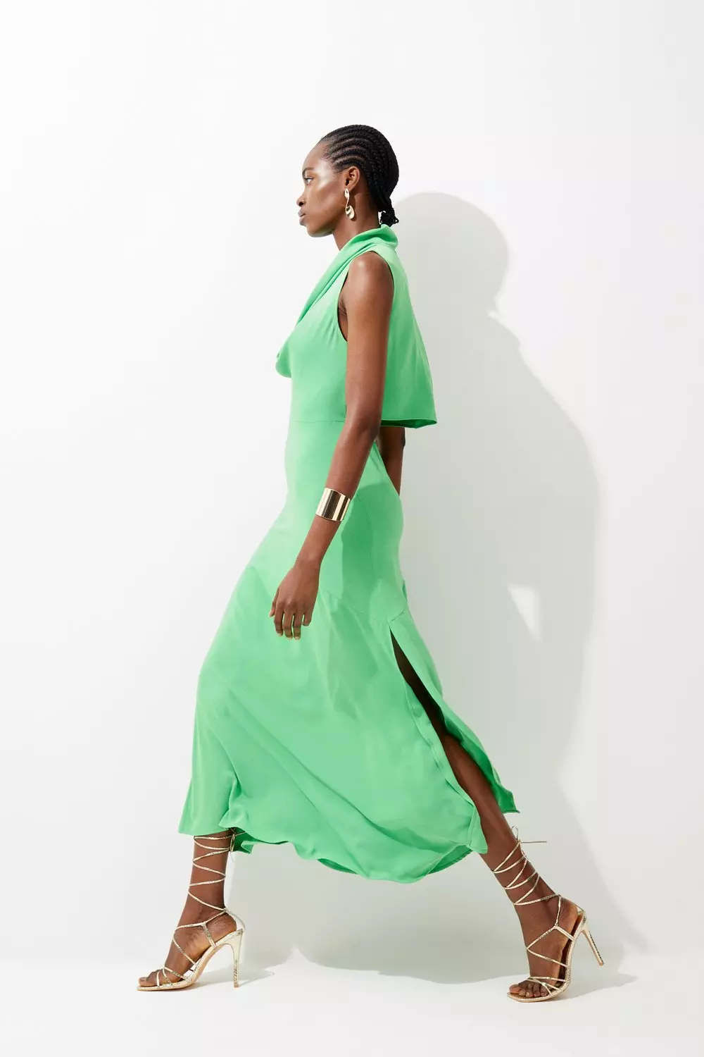 Cowl Neck Woven Crepe Midi Dress | Karen Millen