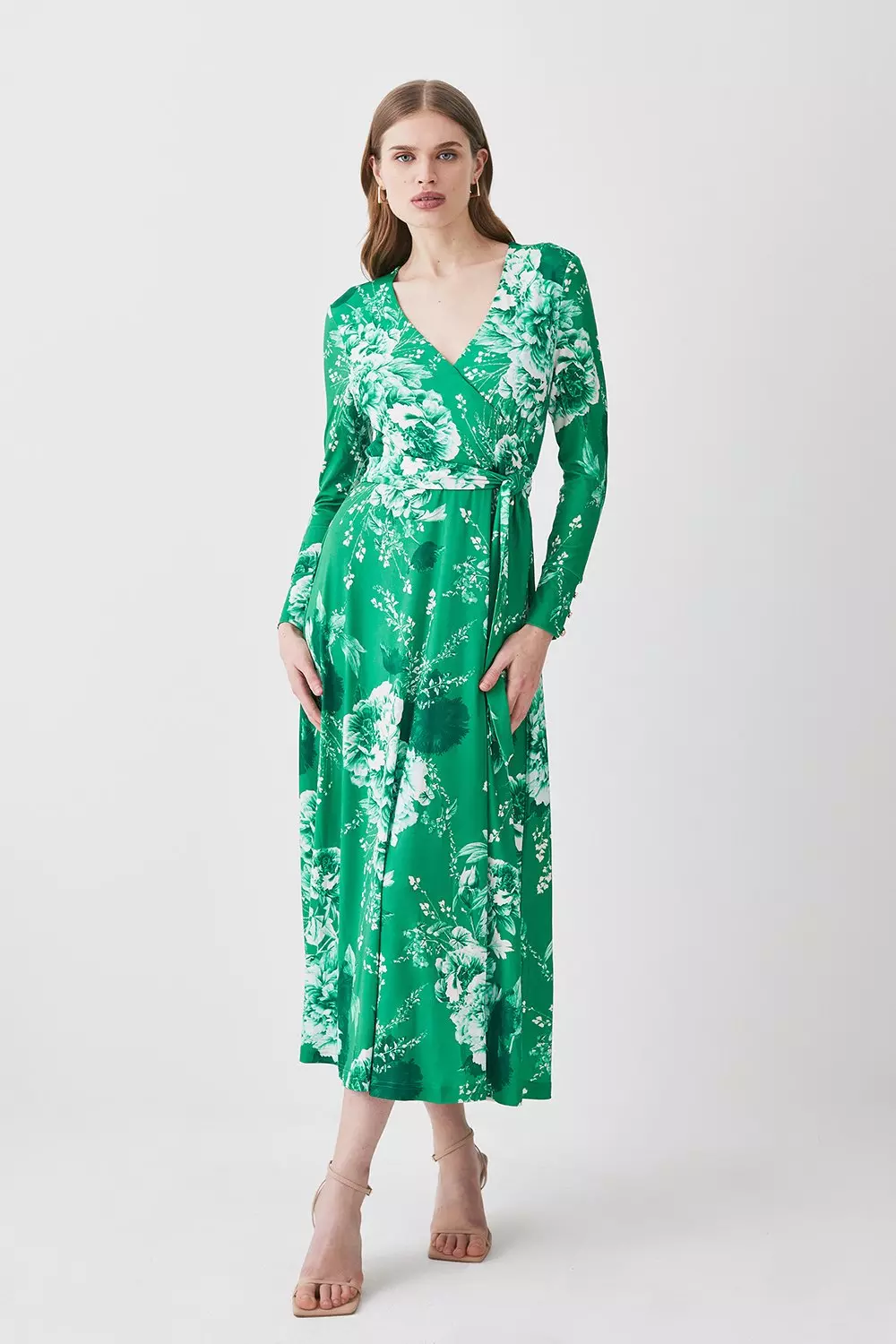 Floral Print Wrap Jersey Midi Dress Karen Millen