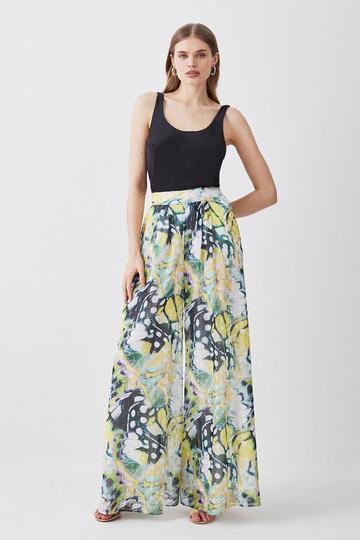 Tall Butterfly Metallic Pleated Woven Wide Leg Pants floral
