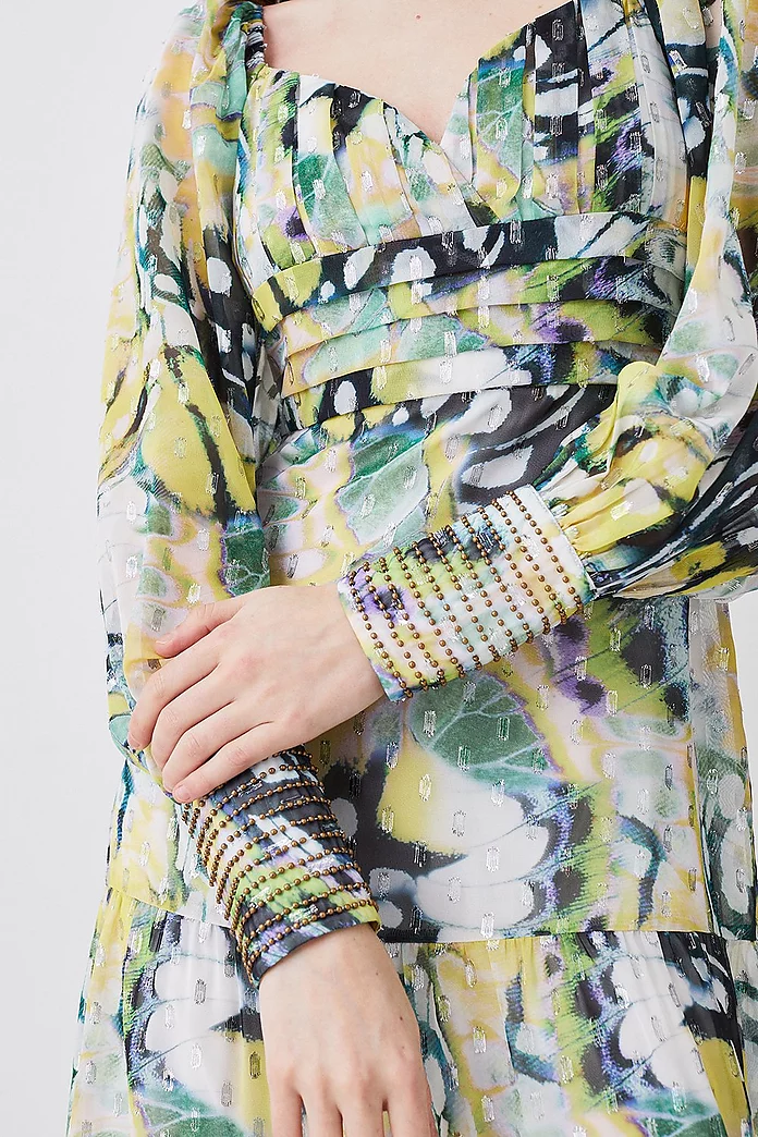 Petite Butterfly Metallic Beaded Cuff Woven Midi Dress Petite Butterfly Metallic Beaded Cuff Woven Midi Dress
