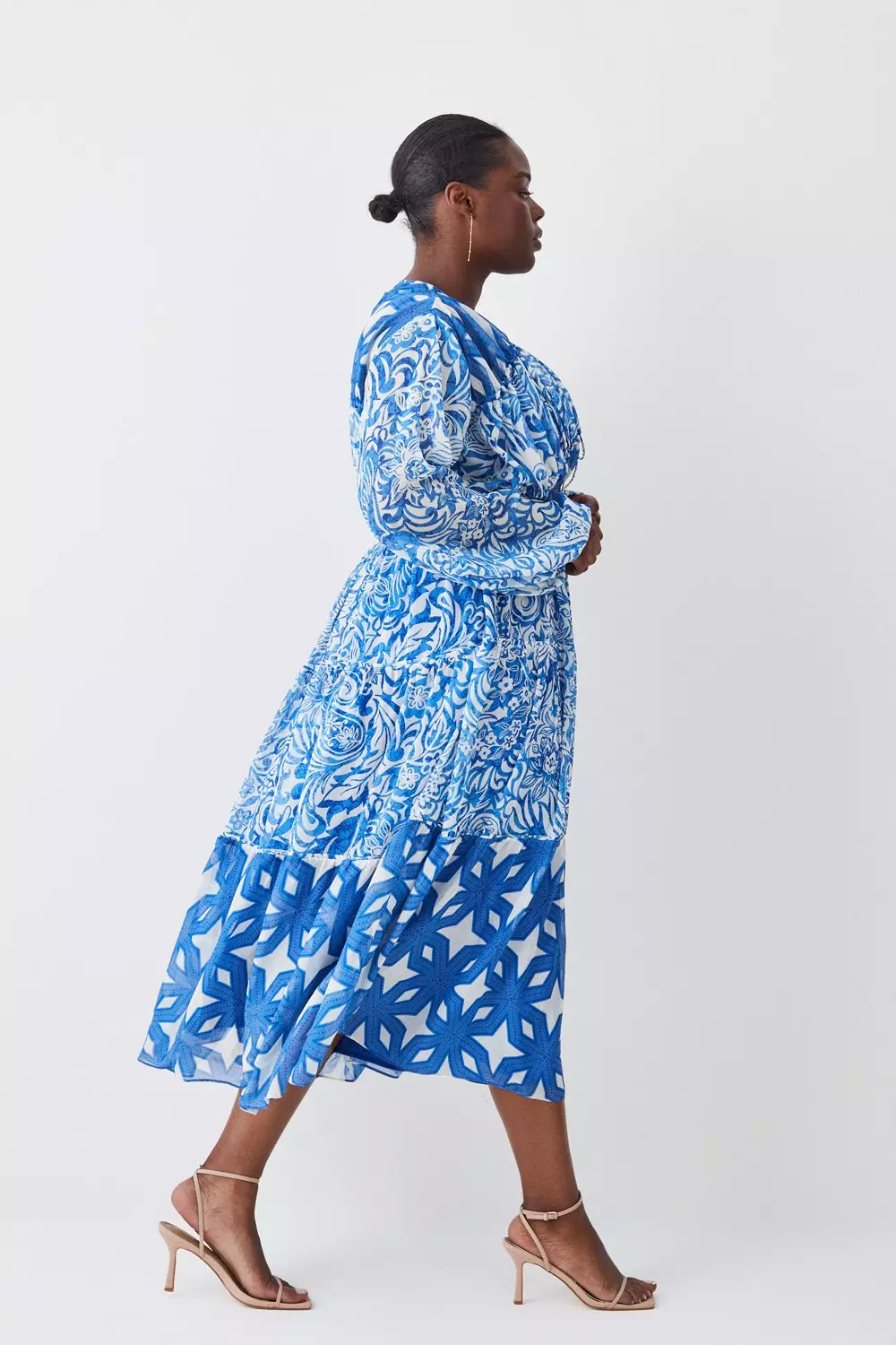 Plus Size Floral Paisley Shirred Tiered Woven Maxi Dress