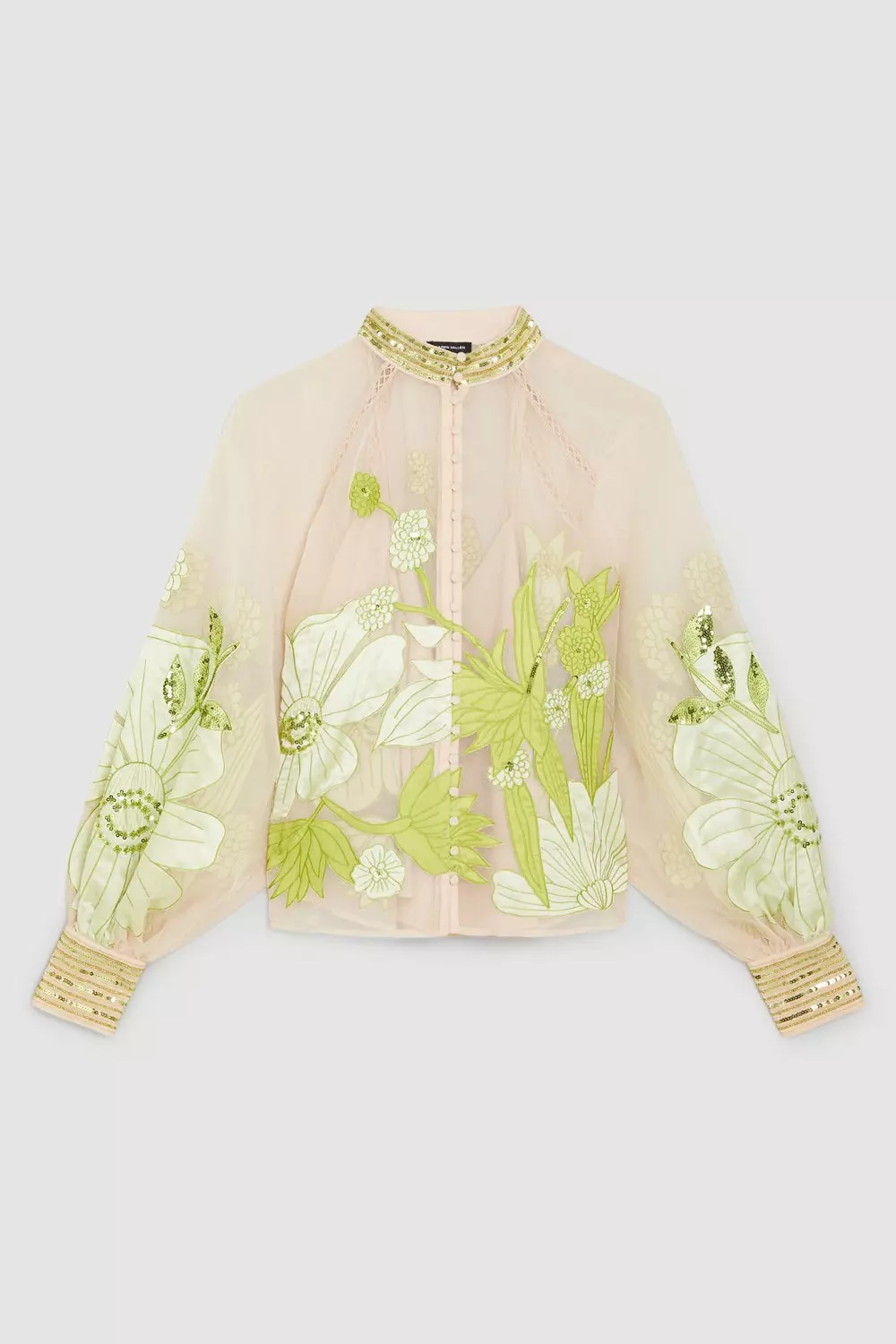 Liten リテンGrosgrain candy Blouse ミント Organdie Applique Buttoned Woven Blouse | Karen Millen