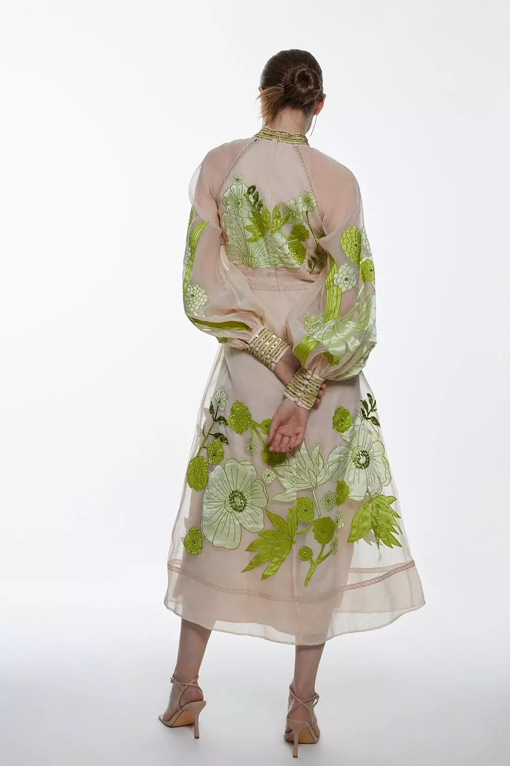 Organdie Applique Buttoned Woven Midi Dress | Karen Millen