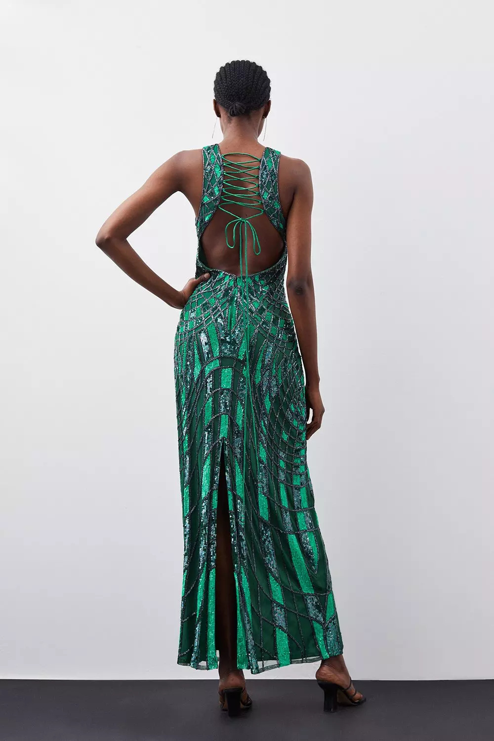 【Karen Millen】 エレガント 輝くビーズ ホルターネックマキシ Metallic Embellished And Beaded Halter Maxi Dress | Karen Millen