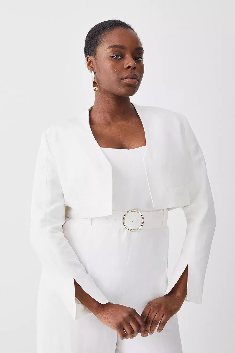 Plus Size Linen Edge To Edge Cropped Jacket Karen Millen