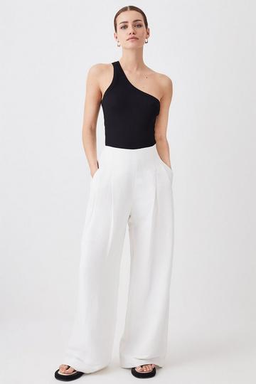 Petite Linen Darted Wide Leg Trouser ivory