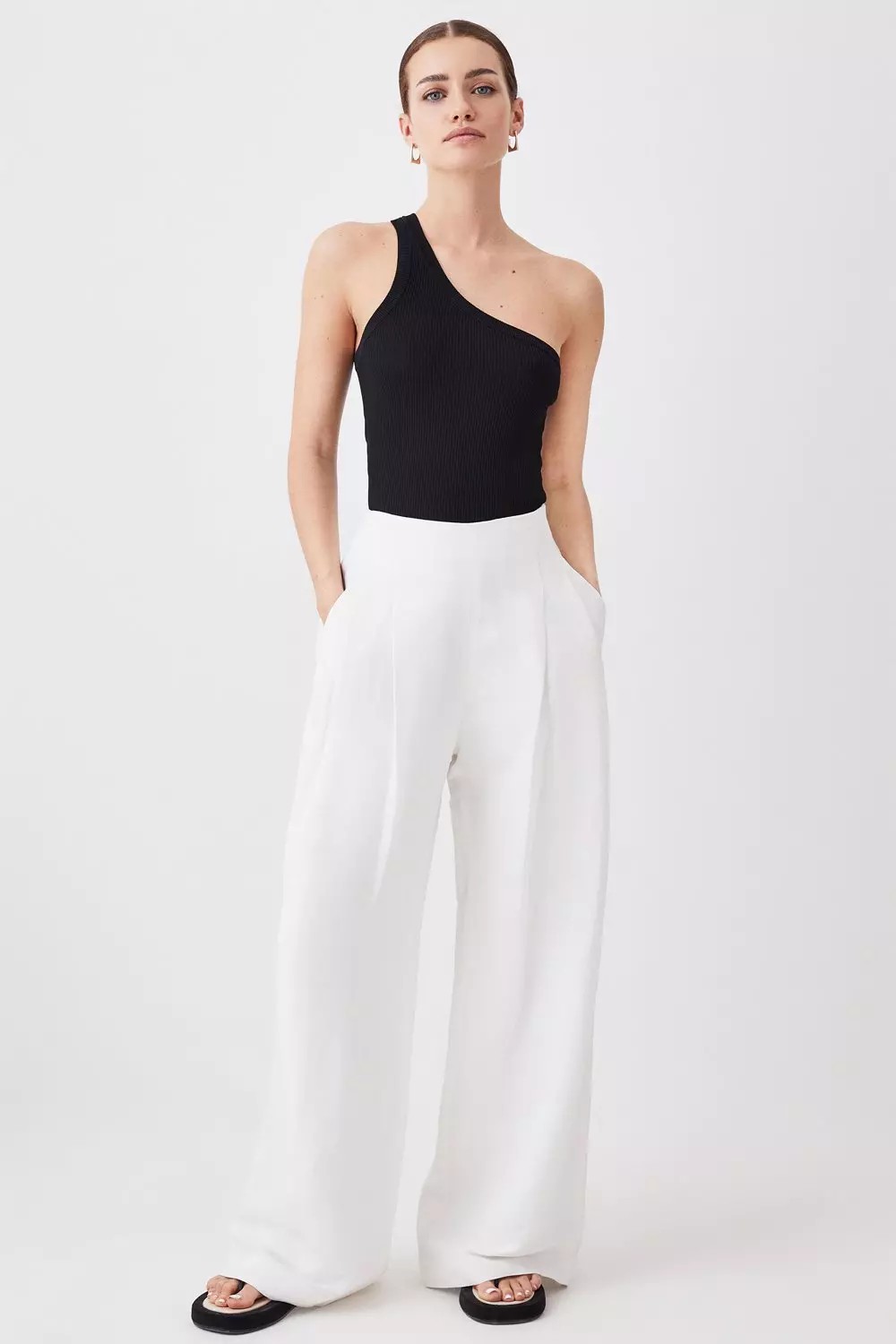 Petite Linen Darted Wide Leg Trouser Karen Millen