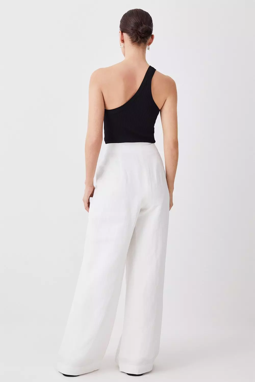 Petite Linen Darted Wide Leg Pants | Karen Millen