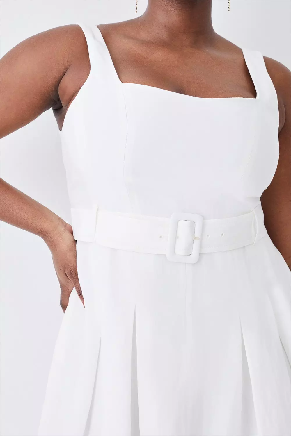 Plus Size Linen Seamed Detail Full Skirted Midi Dress