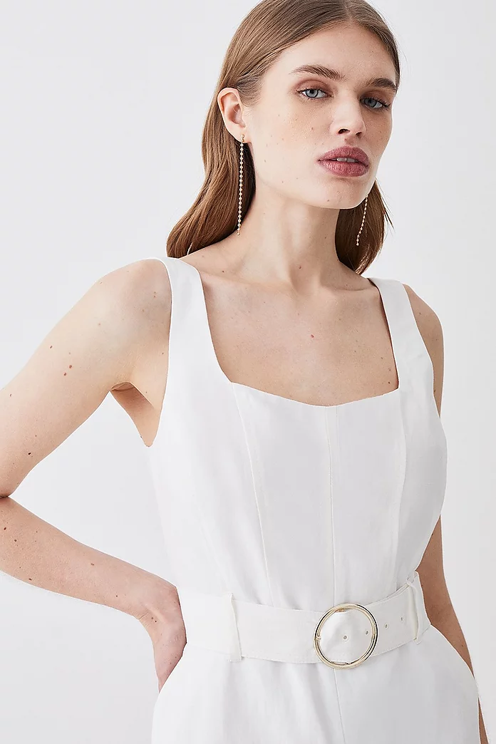 Linen Seamed Detail Wide Leg Jumpsuit | Karen Millen Linen Seamed Detail Wide Leg Jumpsuit | Karen Millen