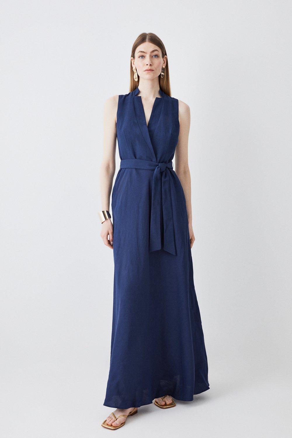 Linen Wrap Tie Waisted Maxi Dress | Karen Millen