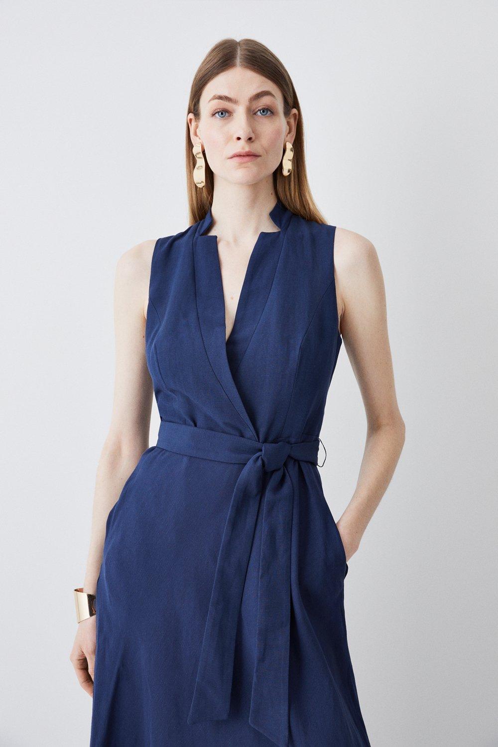 Linen Wrap Tie Waisted Maxi Dress | Karen Millen