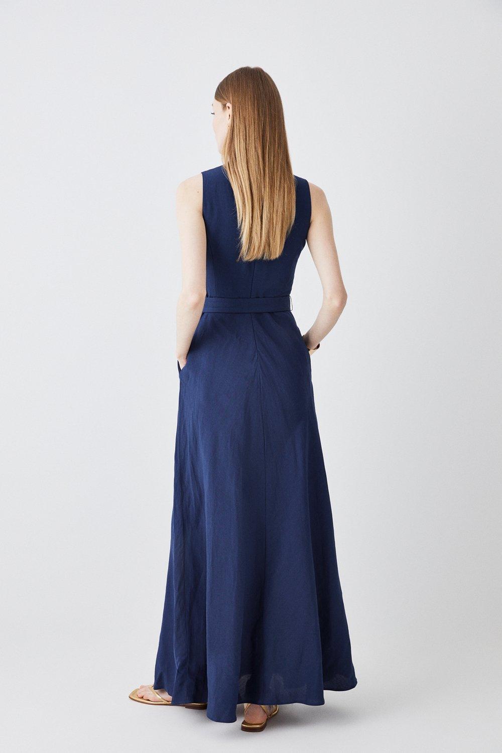 Linen Wrap Tie Waisted Maxi Dress | Karen Millen