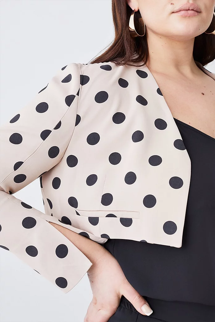 Plus Size Polka Dot Linen Edge To Edge Cropped Jacket Plus Size Polka Dot Linen Edge To Edge Cropped Jacket