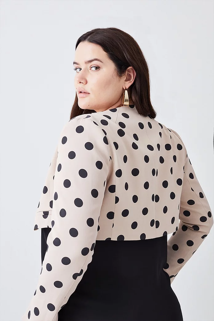 Plus Size Polka Dot Linen Edge To Edge Cropped Jacket Plus Size Polka Dot Linen Edge To Edge Cropped Jacket