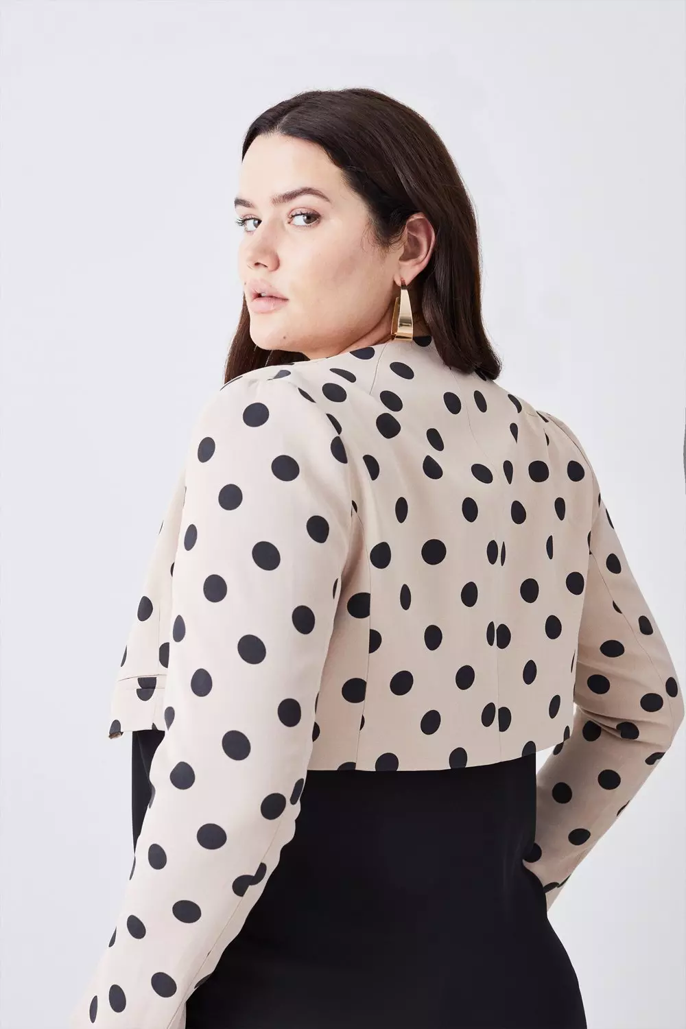 Plus Size Polka Dot Linen Edge To Edge Cropped Jacket Karen Millen