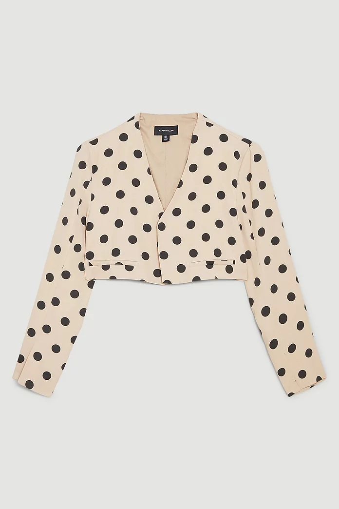 Plus Size Polka Dot Linen Edge To Edge Cropped Jacket Plus Size Polka Dot Linen Edge To Edge Cropped Jacket