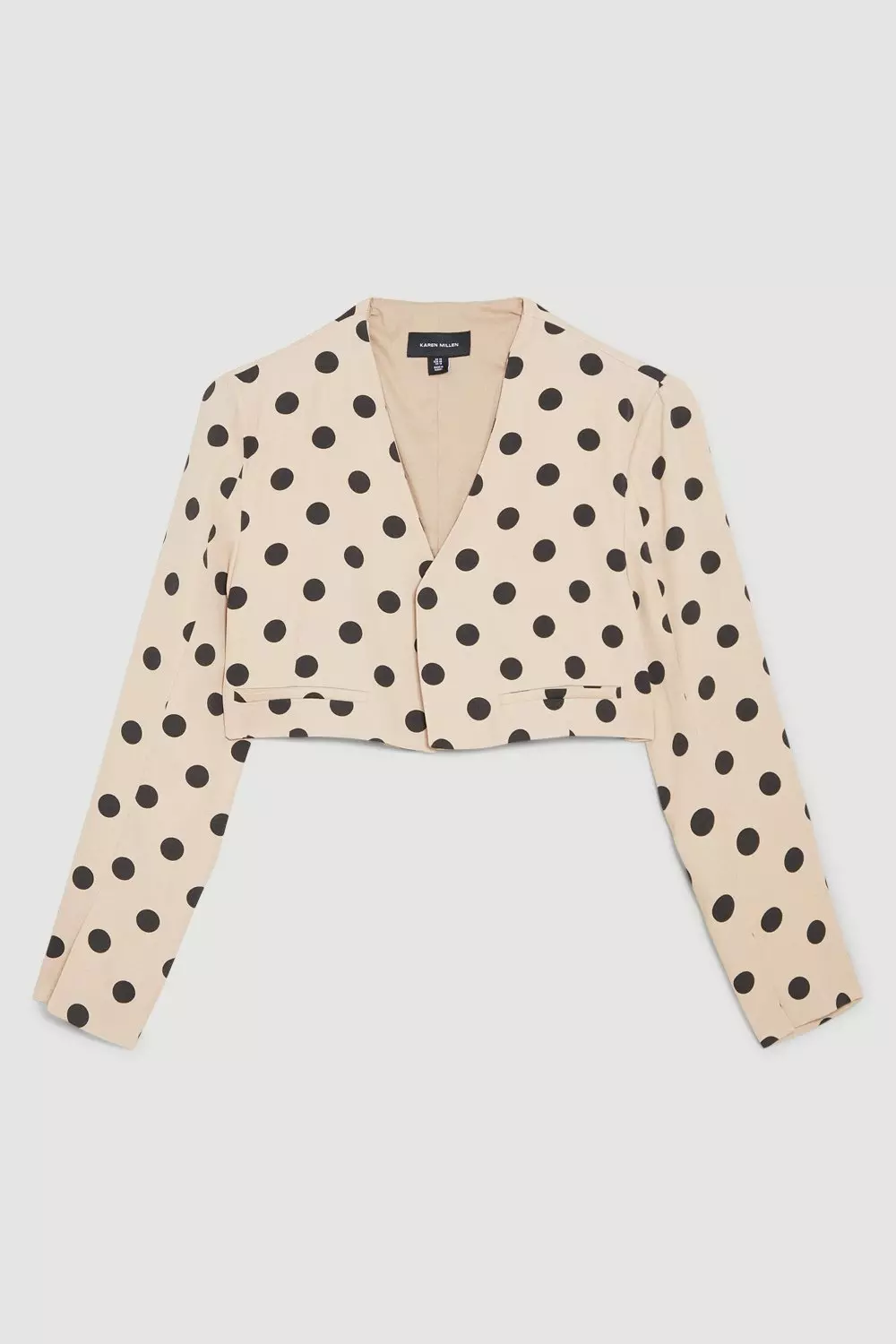 Plus Size Polka Dot Linen Edge To Edge Cropped Jacket | Karen Millen