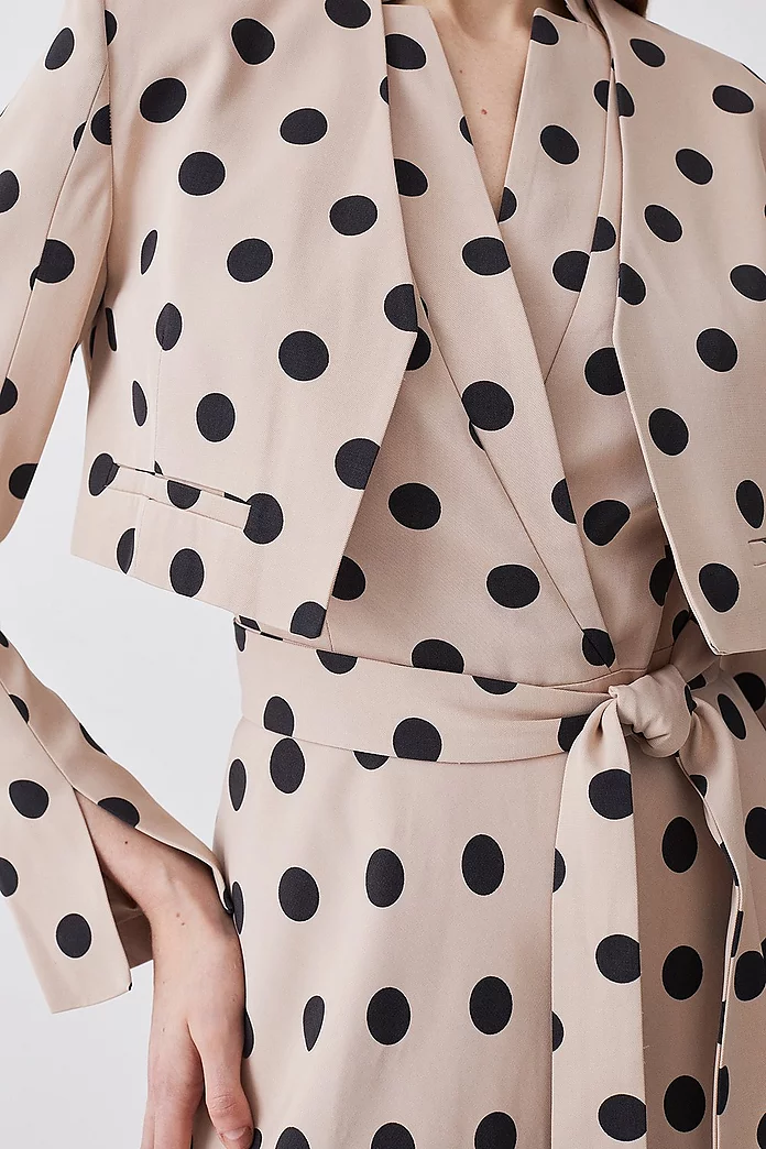 Polka Dot Linen Edge To Edge Cropped Jacket | Karen Millen Polka Dot Linen Edge To Edge Cropped Jacket | Karen Millen