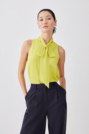 Georgette Tie Front Woven Blouse lime