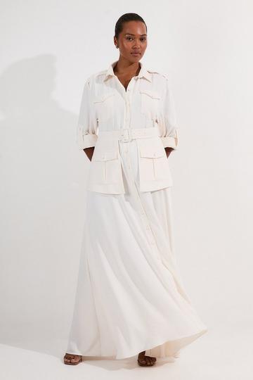 Lydia Millen Plus Size Soft Tailored Belted Maxi Shirt Dress ivory