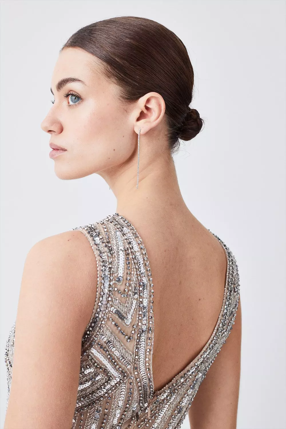 Petite Deco Crystal Embellished Front Slit Midi Dress