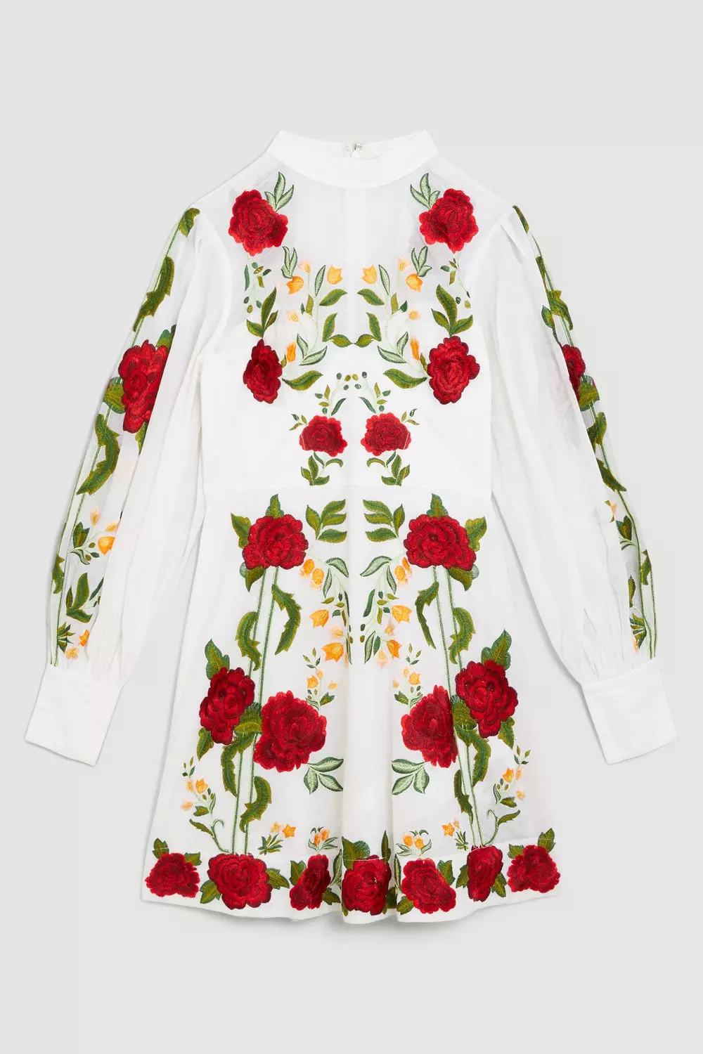Rose Embroidered Cotton Organdie Mini Dress | Karen Millen