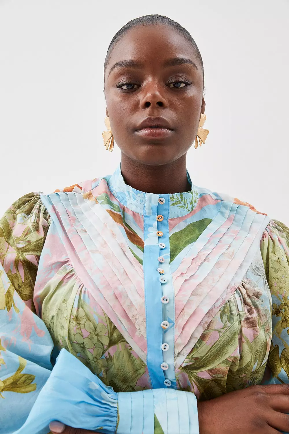 Plus Size Ombre Botanical Silk Cotton Woven Blouse | Karen