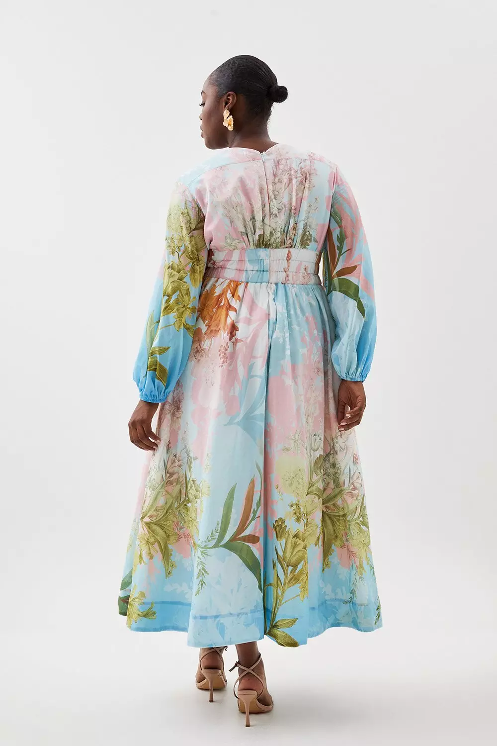 KAREN MILLEN シルク コットン フローラル 花柄 マキシ ドレス Ombre Floral Silk Cotton Plunge Maxi Dress | Karen Millen