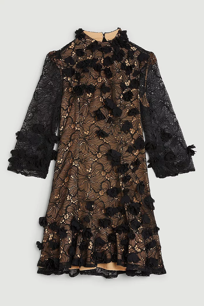 Floral Applique On Lace Woven Mini | Karen Millen Floral Applique On Lace Woven Mini | Karen Millen