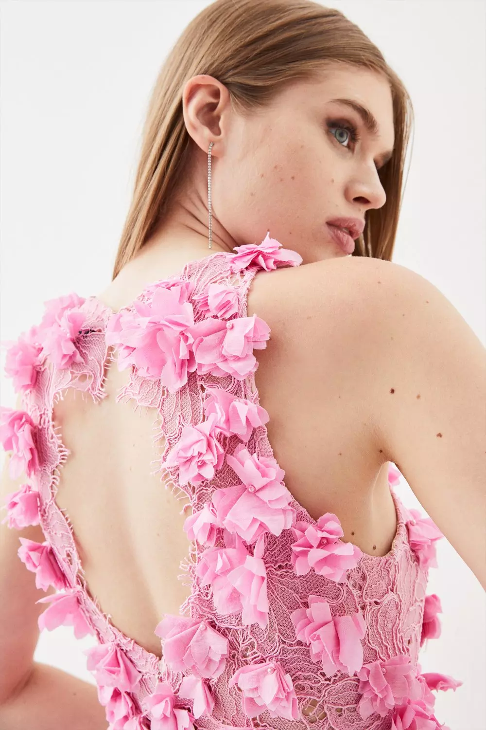 Pink floral applique dress best sale