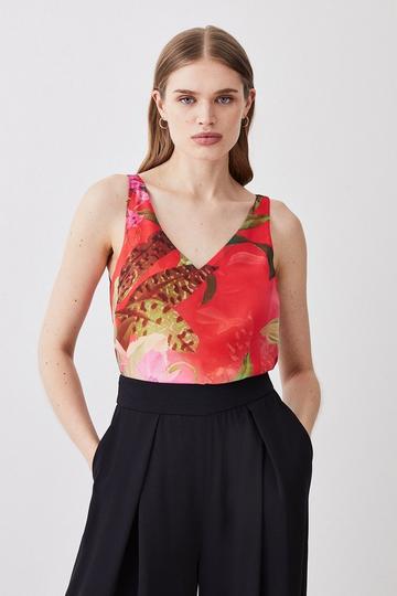 Red Floral Georgette Woven Camisole floral