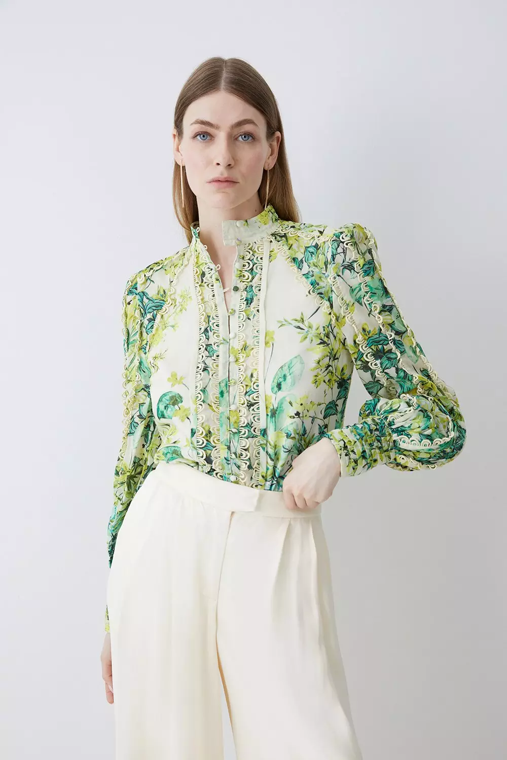 Trailing Floral Woven High Neck Blouse | Karen Millen