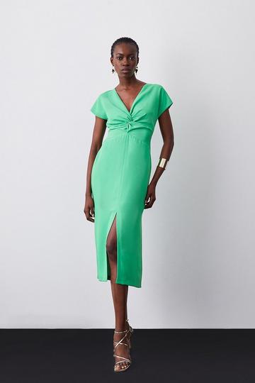 Soft Tailored Waist Detail Midi Dress green