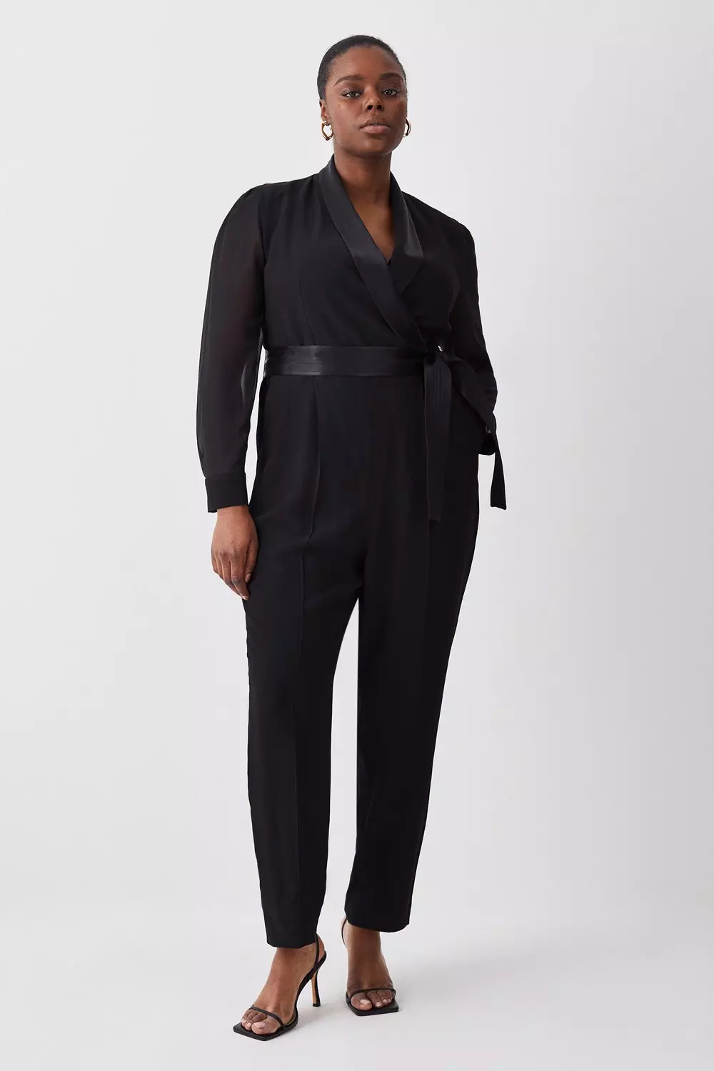 Plus Size Sheer Sleeve Tuxedo Wrap Jumpsuit Karen Millen