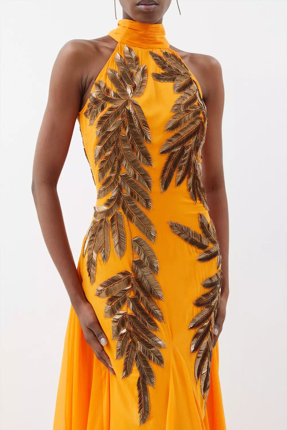 Halter Neck Feather Sequin Detail Woven Maxi Dress Karen Millen