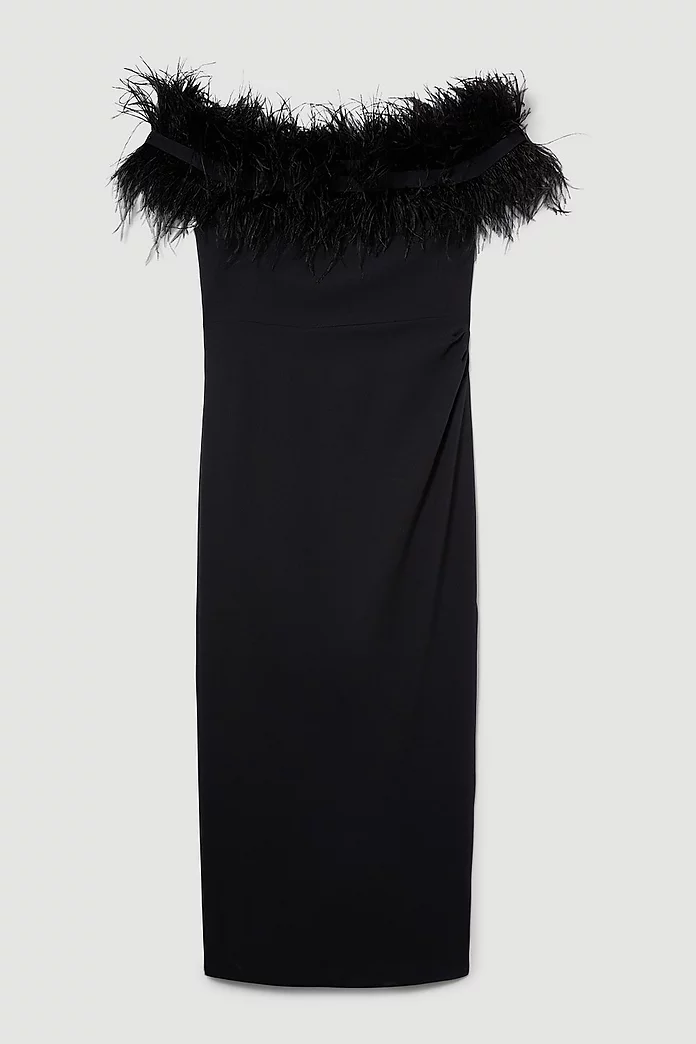 Plus Size Feather Off The Shoulder Stretch Crepe Maxi Dress Plus Size Feather Off The Shoulder Stretch Crepe Maxi Dress