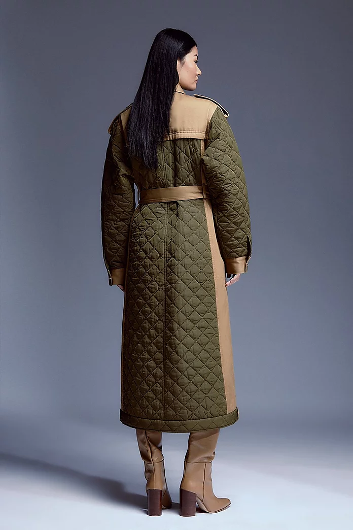 Petite Nylon & Woven Mix Belted Full Skirt Trench Coat Petite Nylon & Woven Mix Belted Full Skirt Trench Coat