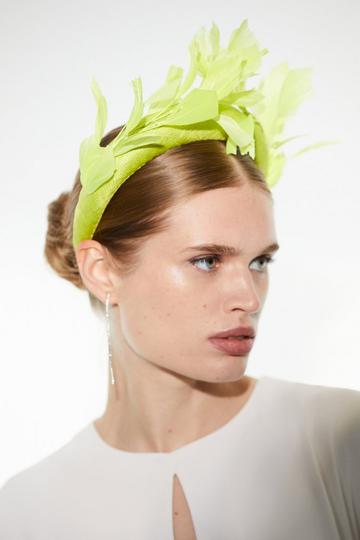 Emily-London Feather And Sinnamay Head Band lime