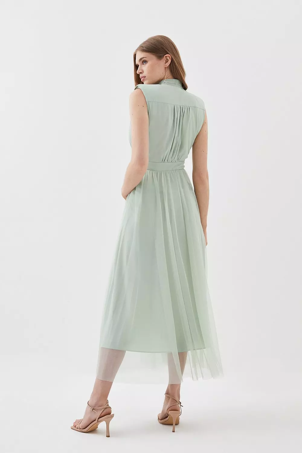 【KAREN MILLEN】オーガンジー プッシーボウ ドレス（送料込み) Lydia Millen Mesh Sweeping Pussy Bow Woven Maxi Dress