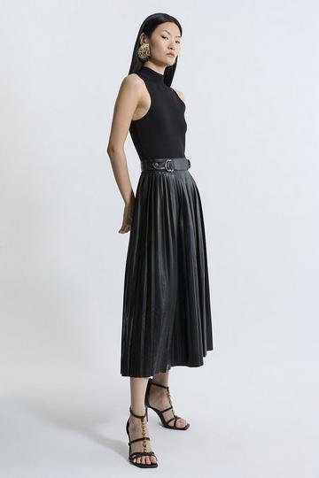 Black Knitted Midi Dress With Pu Detailing