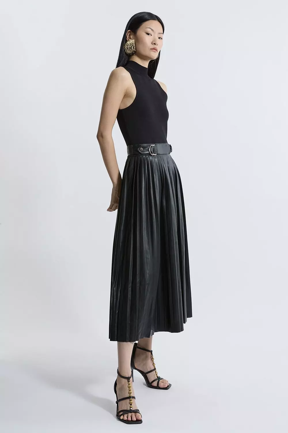 【KAREN MILLEN】Knitted Midi Dress With Pu Detailing bkk10722_black_xl?$