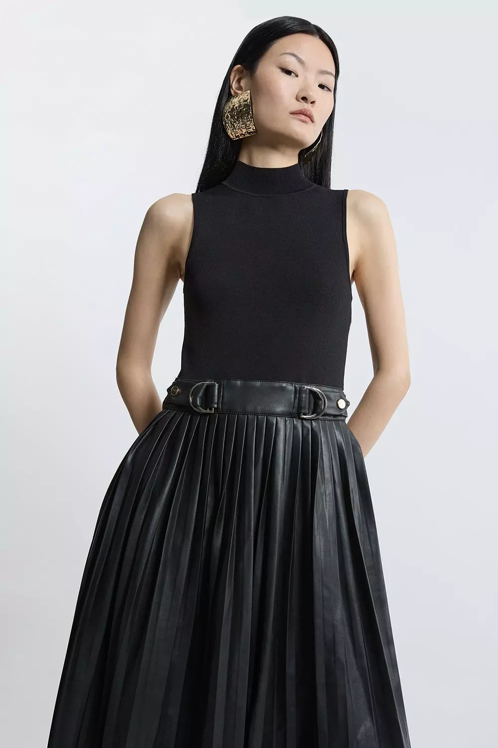【KAREN MILLEN】Knitted Midi Dress With Pu Detailing bkk10722_black_xl?$