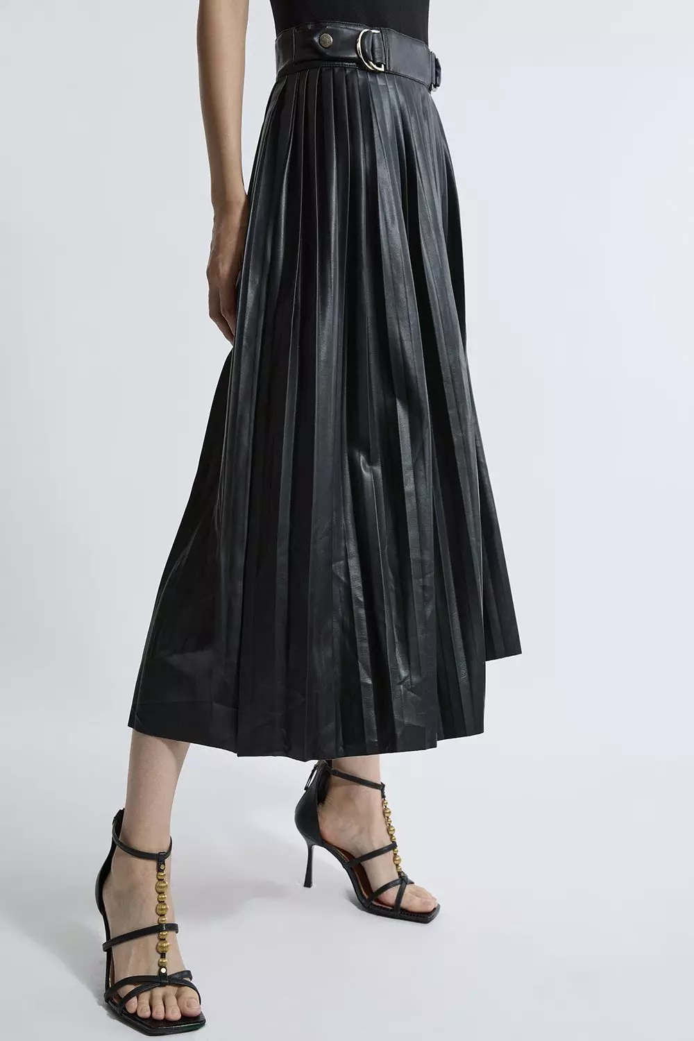 Knitted Midi Dress With Pu Detailing | Karen Millen